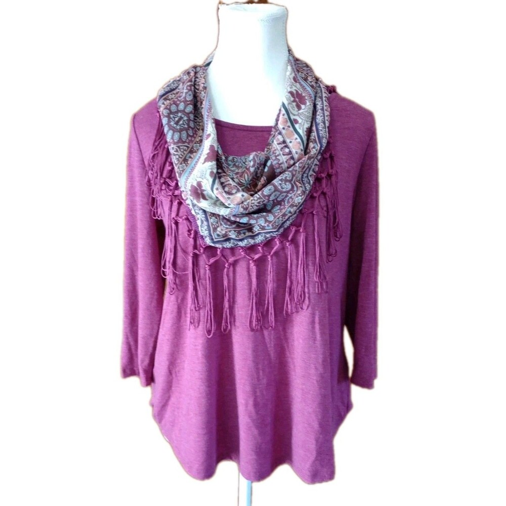 Energe Blouse Top Sz S Purple With Scarf Preppy Easter Y2K Minimalist Casual